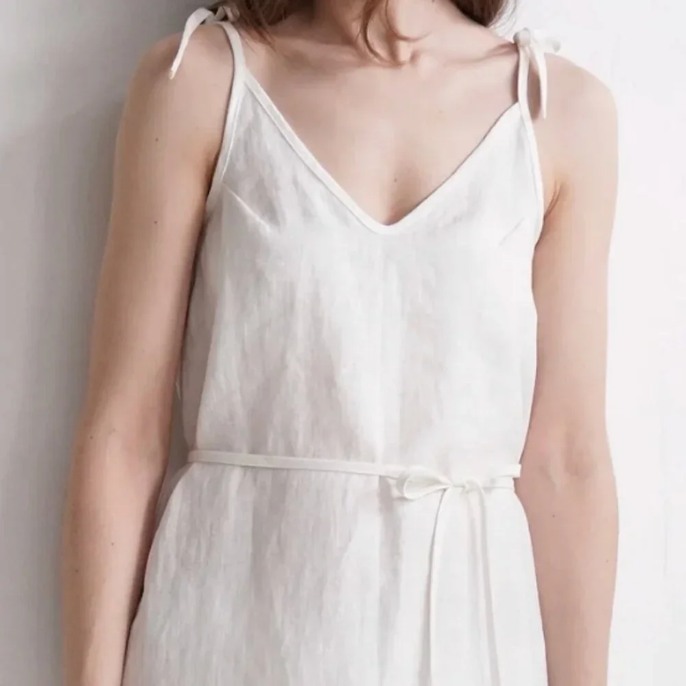 Dusty Aqua Linen Sundress M - Picture 5 of 7